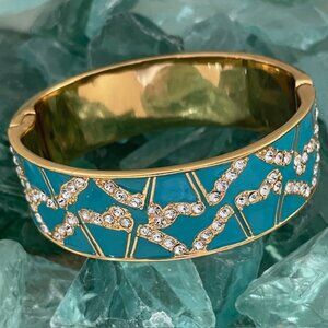 KATE SPADE GARDEN GROVE BANGLE BRACELET CRYSTALS TURQUOISE GOLD PLATE PREOWNED